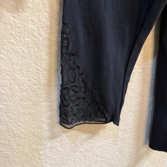 Soft Surroundings Black Lace Trimmed Sheer Neckline Long Sleeve Top Plus Size 2X - Picture 5 of 11